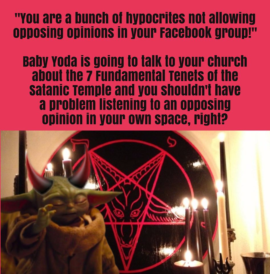 This meme features a picture of the character Baby Yoda from the Star Wars series, sitting in a pew in a church. The text above the image reads: "You are going to hell for not liking the new Star Wars movie." The text below the image says: "In the name of the father, the son, and the holy spirit, I'm going to go ahead and say that I don't like the new Star Wars movie."